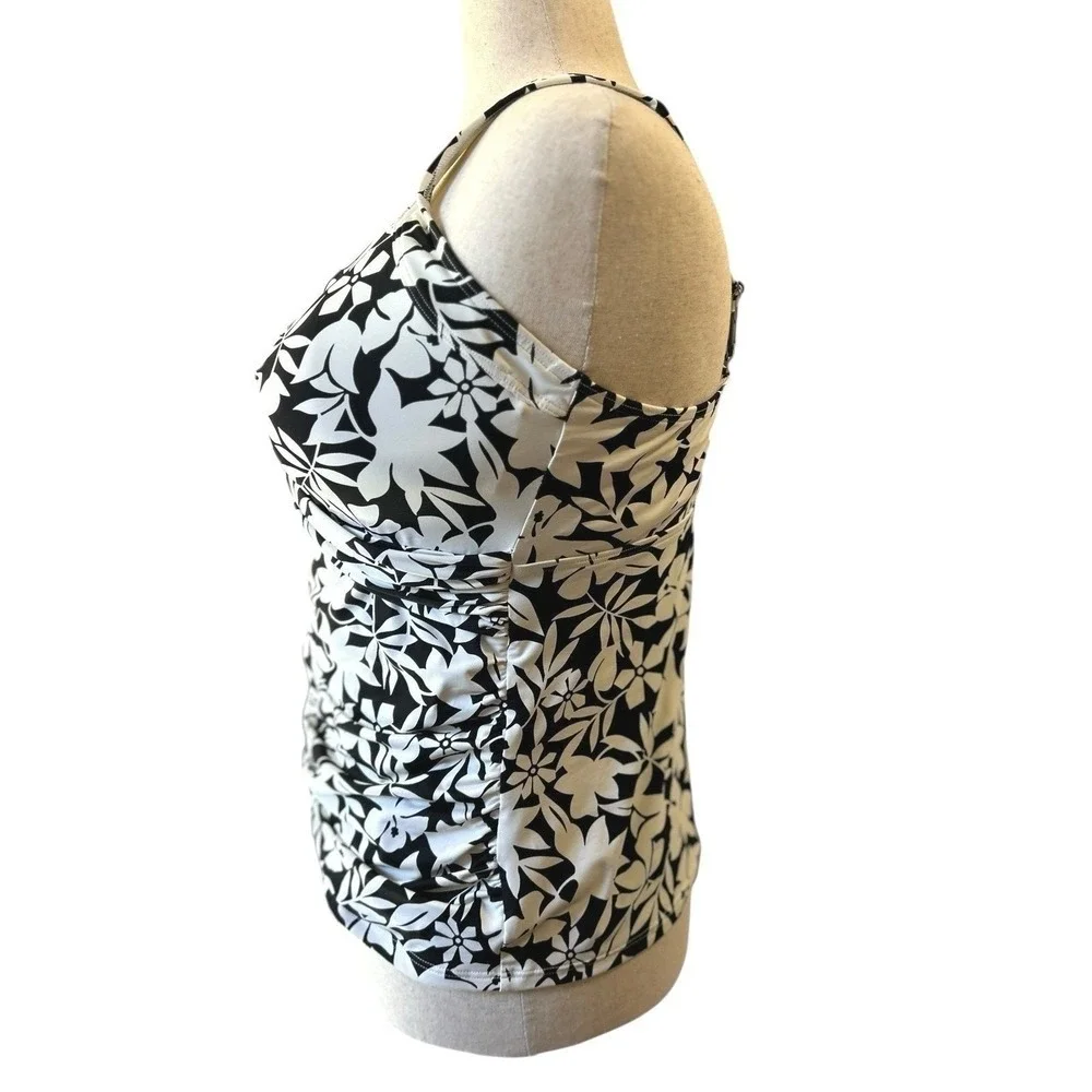 Lands' End Black White Havana Floral Underwire Tankini SWIM TOP 16G Stretch